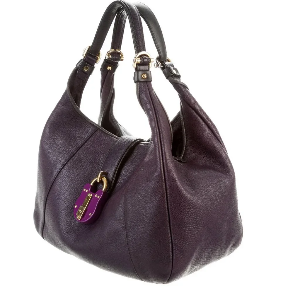 LOEWE Calle Purple Gray Trim Leather Hobo Bag - Picture 4 of 13
